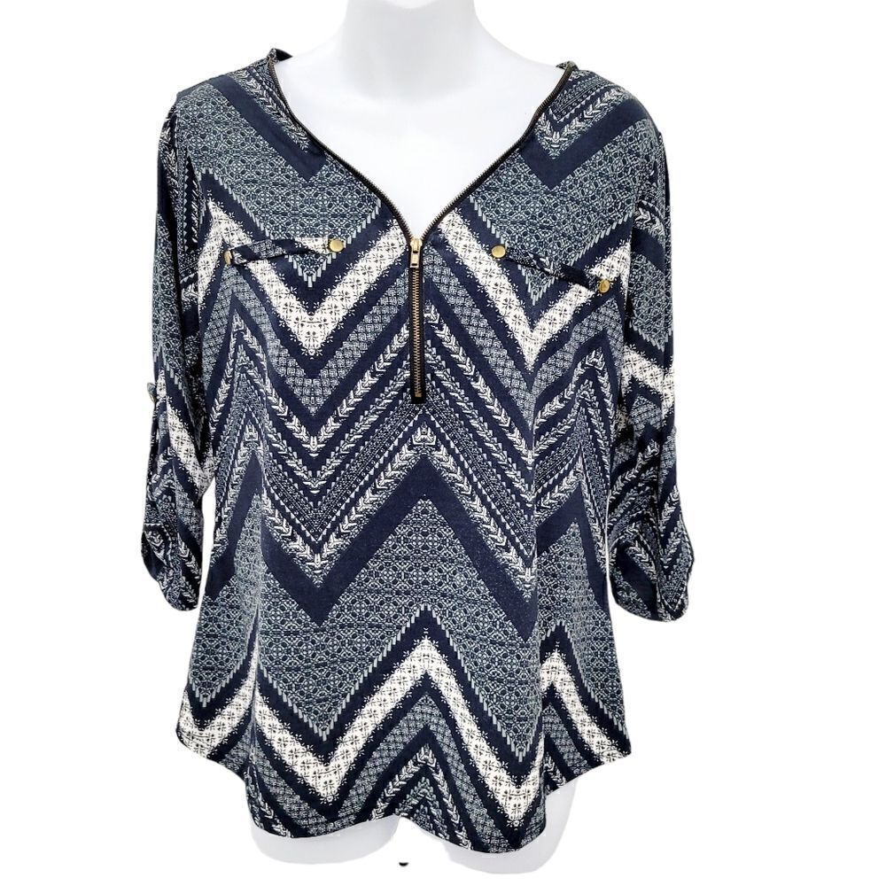 2/$20 Y2K Top Fashion Navy Blue & White Top Blouse Size: M